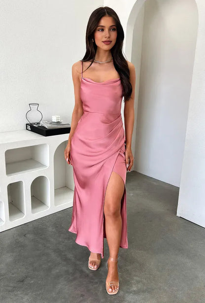 Graceful Stylish Refined Beautiful Timeless Elegant Satin Sheath Cowl Sleeveless Prom Dress
