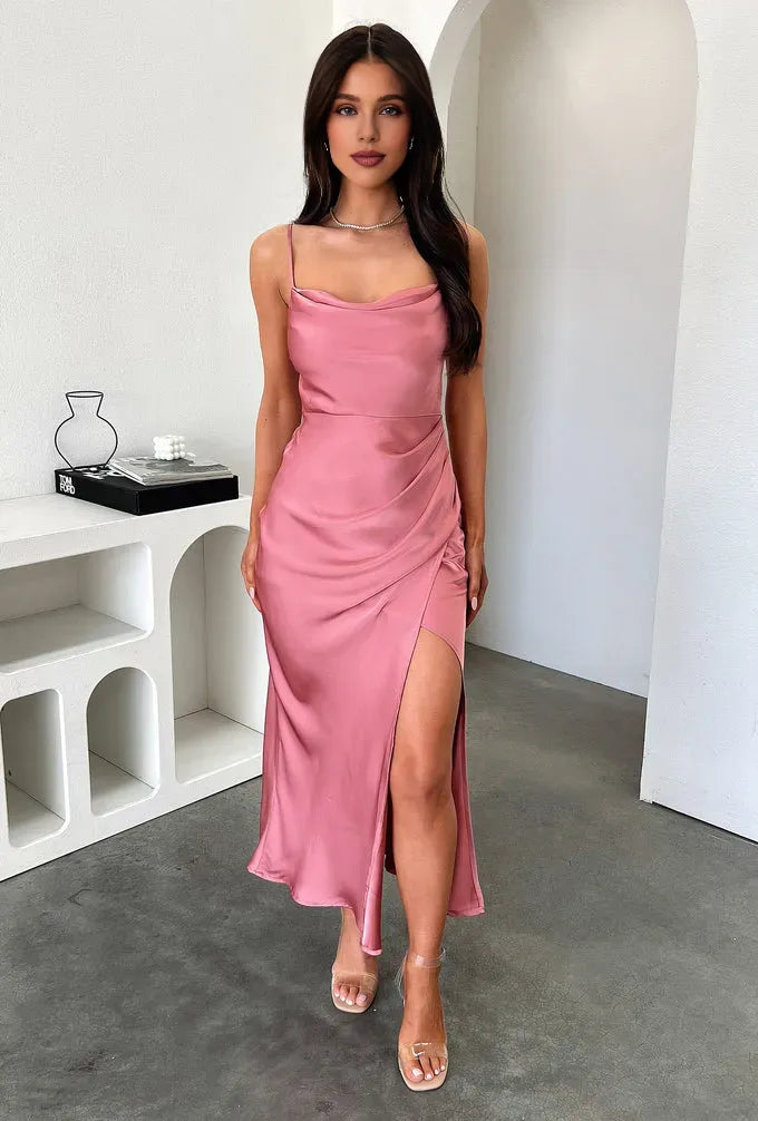 Graceful Stylish Refined Beautiful Timeless Elegant Satin Sheath Cowl Sleeveless Prom Dress