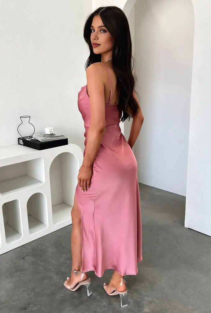 Graceful Stylish Refined Beautiful Timeless Elegant Satin Sheath Cowl Sleeveless Prom Dress
