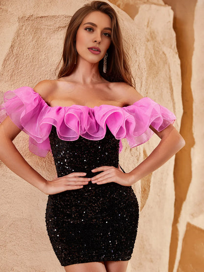 Special Occasion Sophisticated Graceful Elegant Hot Pink Sequins Sheath Sleeveless Mini Prom Dress