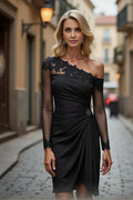Elegant Black Lace Sheath Long Sleeve Mini Mother of the Bride Dress