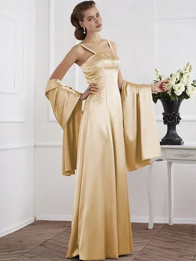 Elegant Red Beaded A-Line Classic-Neck Sleeveless Classic-Back Floor-Length Mother-of-the-Bride Dress