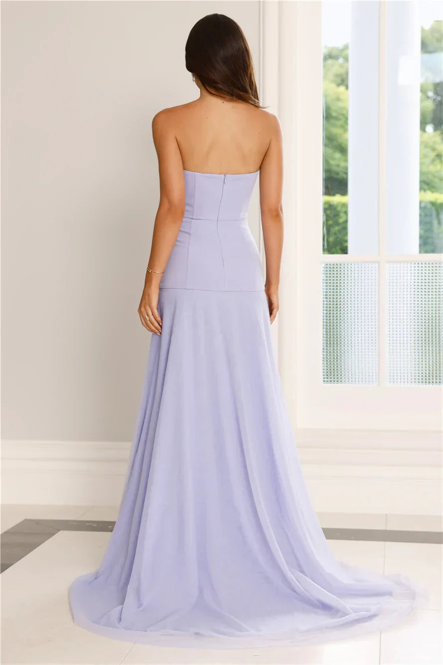 Lilac Charming Strapless Laye Slit Lilac Maxi Prom Dress With Short Train