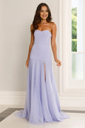 Lilac Charming Strapless Laye Slit Lilac Maxi Prom Dress With Short Train