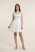 Special Occasion Sophisticated Graceful Elegant White Satin A-Line Square Neck Short Homecoming Dress