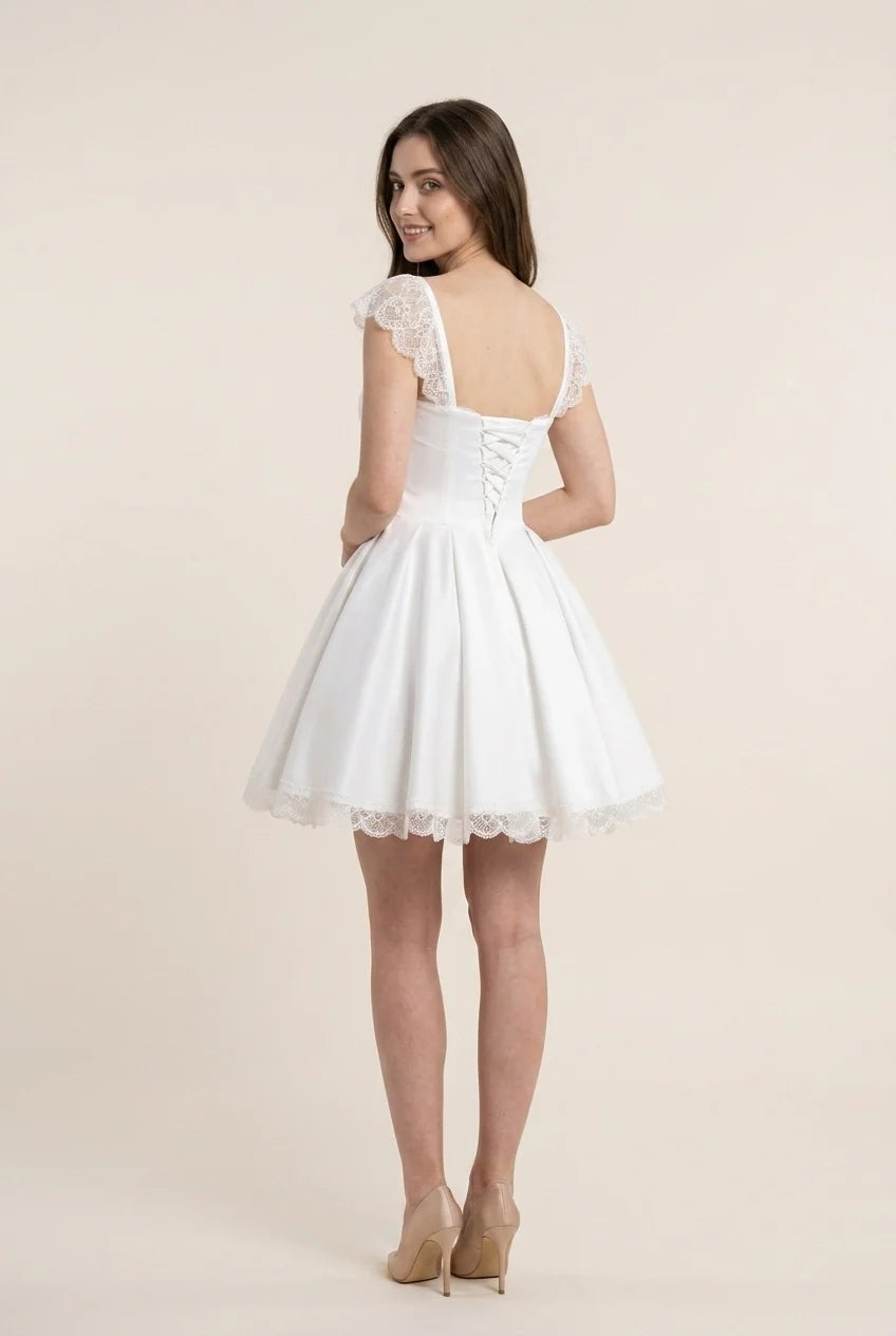 Special Occasion Sophisticated Graceful Elegant White Satin A-Line Square Neck Short Homecoming Dress