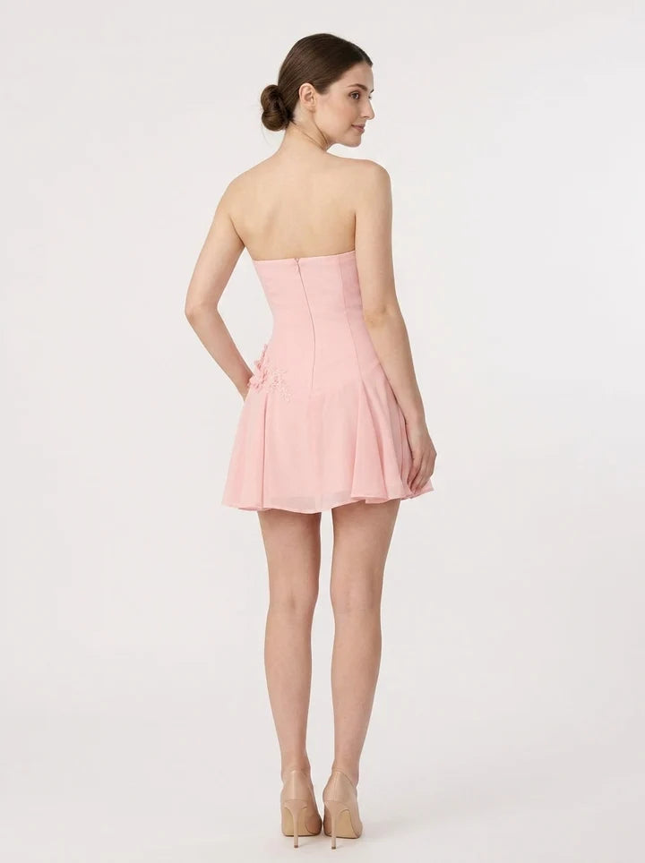 Pink A-line Strapless Sweetheart 3D Floral Back Zip Mini Homecoming Dress