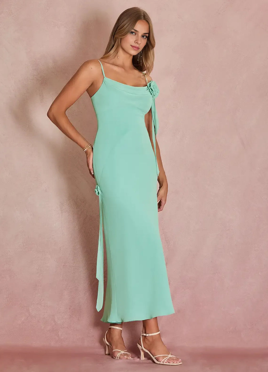Special Occasion Sophisticated Graceful Stylish Elegant Green Sheath Off-The-Shoulder Sleeveless Evening Dress