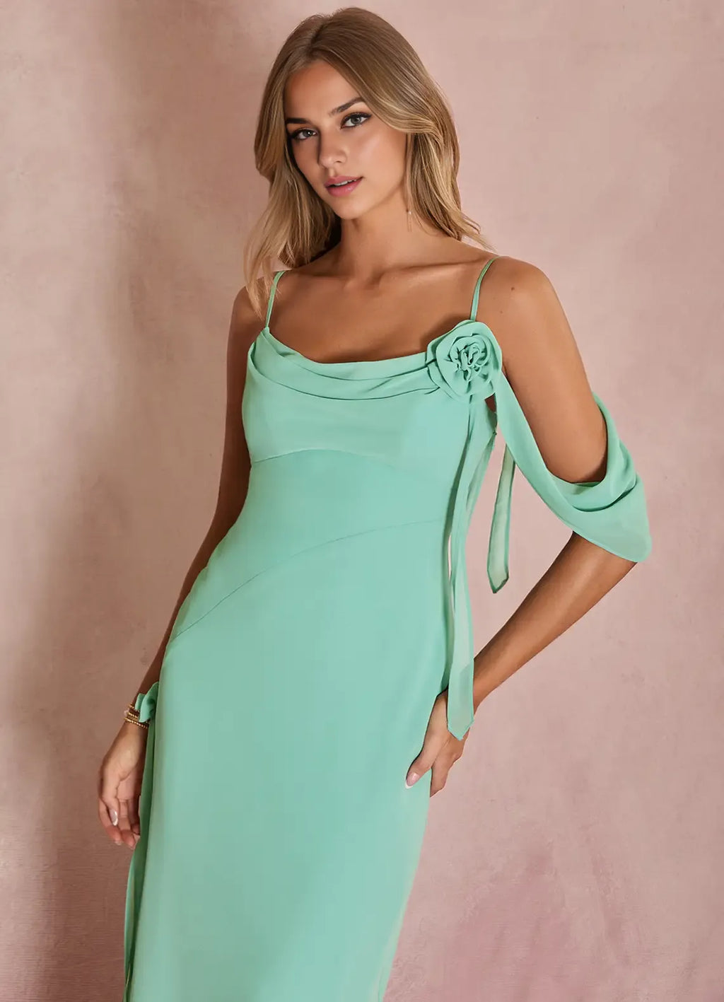 Special Occasion Sophisticated Graceful Stylish Elegant Green Sheath Off-The-Shoulder Sleeveless Evening Dress