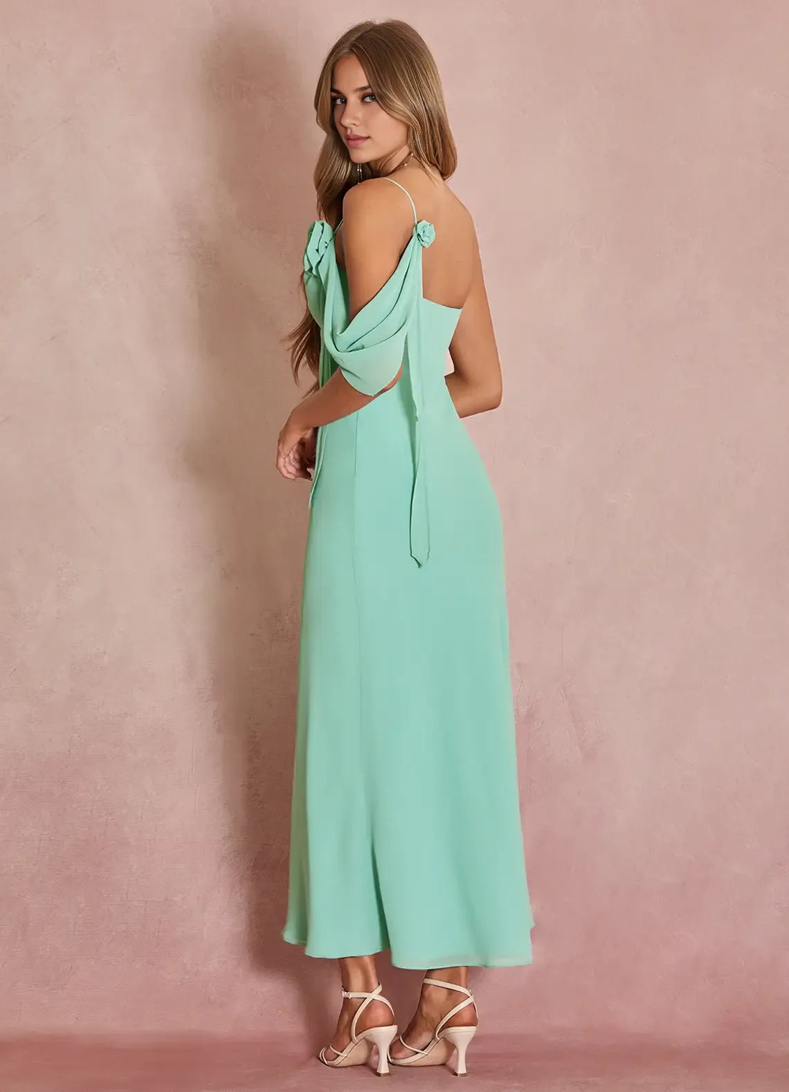 Special Occasion Sophisticated Graceful Stylish Elegant Green Sheath Off-The-Shoulder Sleeveless Evening Dress