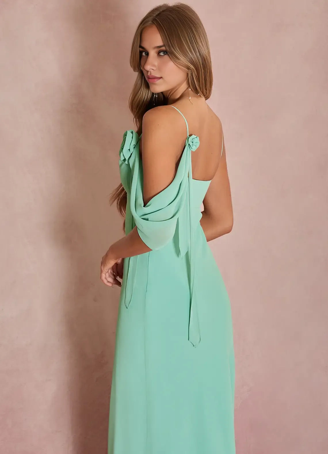 Special Occasion Sophisticated Graceful Stylish Elegant Green Sheath Off-The-Shoulder Sleeveless Evening Dress