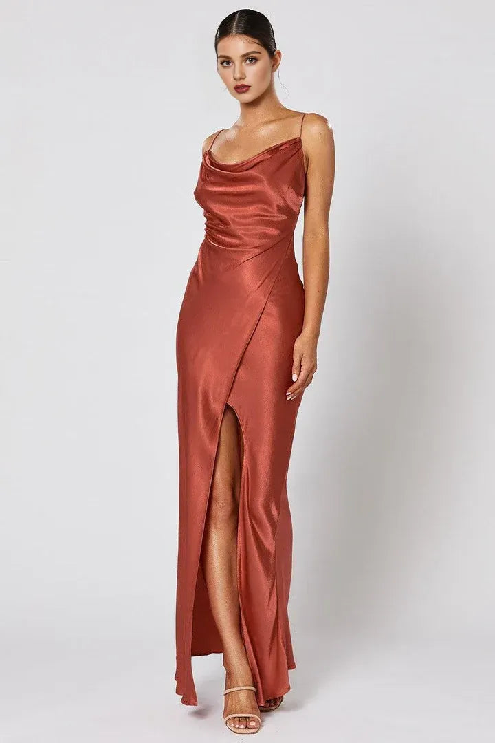Special Occasion Sophisticated Graceful Stylish Refined Elegant Red Satin Sleeveless Floor-Length Prom Dress