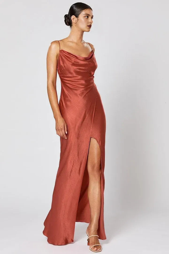 Special Occasion Sophisticated Graceful Stylish Refined Elegant Red Satin Sleeveless Floor-Length Prom Dress
