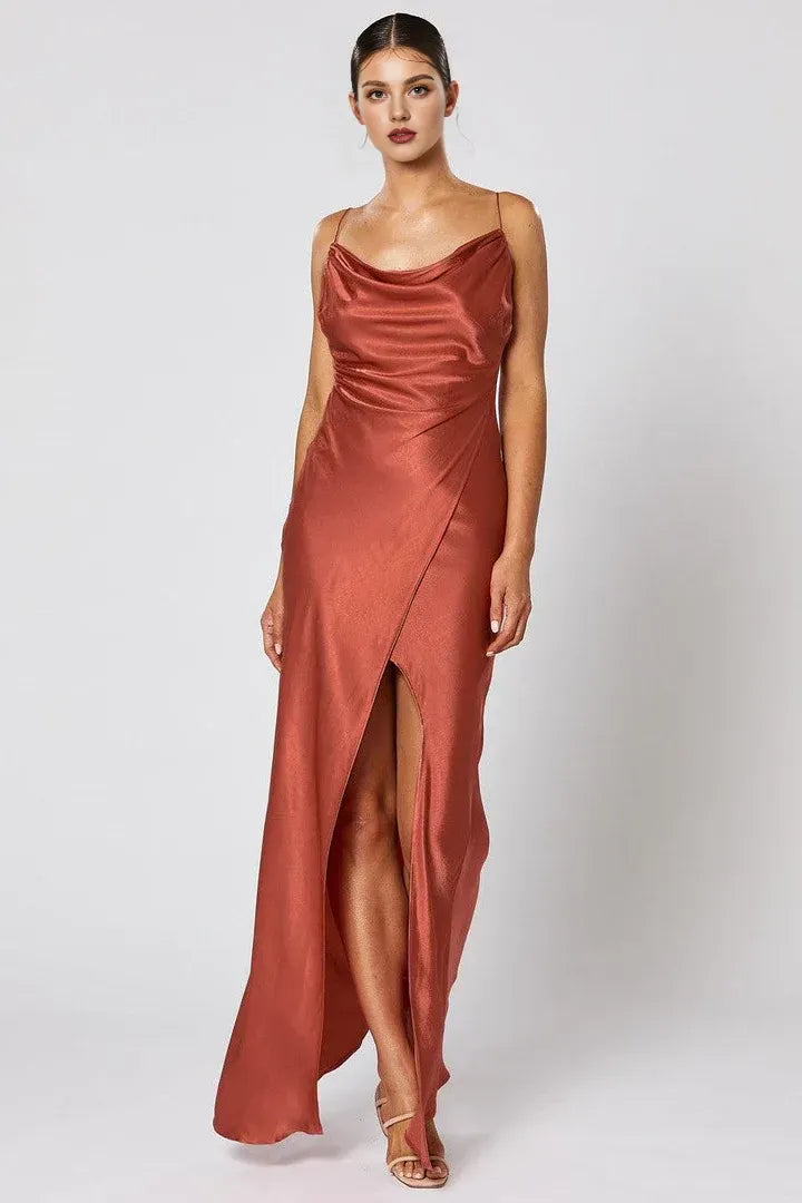 Special Occasion Sophisticated Graceful Stylish Refined Elegant Red Satin Sleeveless Floor-Length Prom Dress