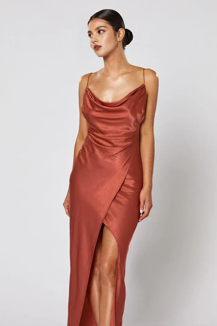 Special Occasion Sophisticated Graceful Stylish Refined Elegant Red Satin Sleeveless Floor-Length Prom Dress