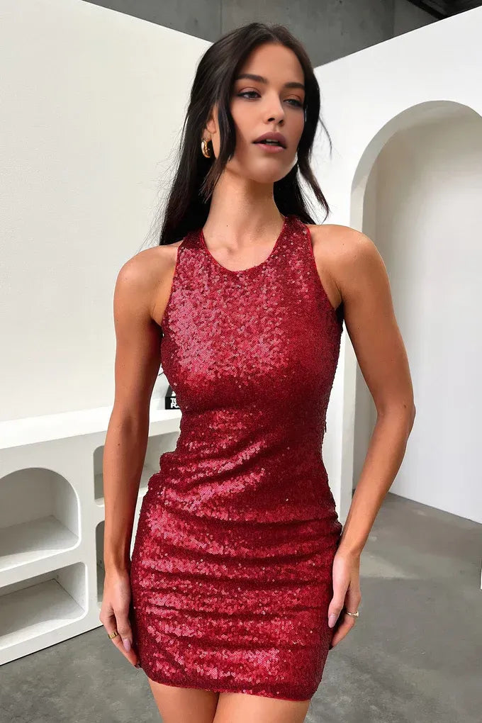 Special Occasion Elegant Royal Blue Sequins Sheath Halter Sleeveless Mini Homecoming Dress