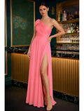 Coral One-Shoulder Bow Slit Floor Length Prom Dress Hot Sale