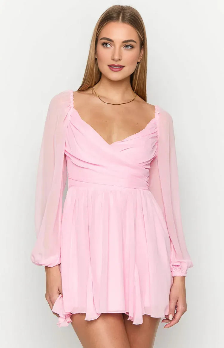 Graceful Stylish Refined Beautiful Timeless Elegant A-Line Long Sleeve Long Homecoming Dress