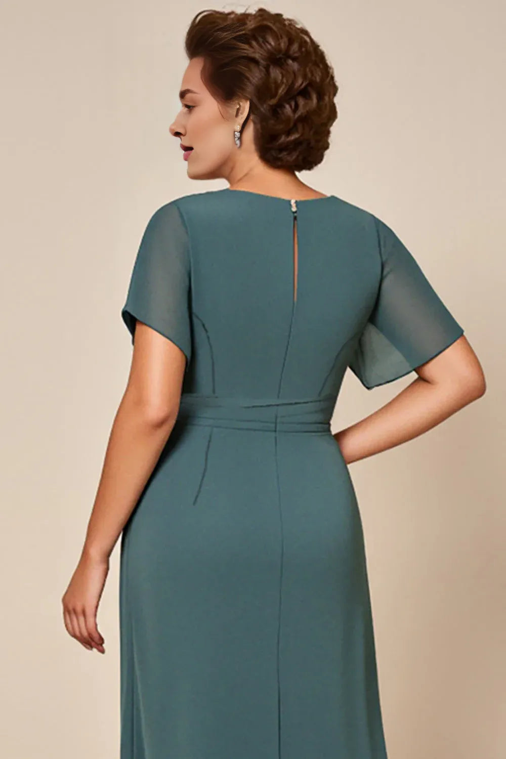 Elegant Teal A-Line Scoop Neck Short Sleeve Short Mother of the Bride Dress