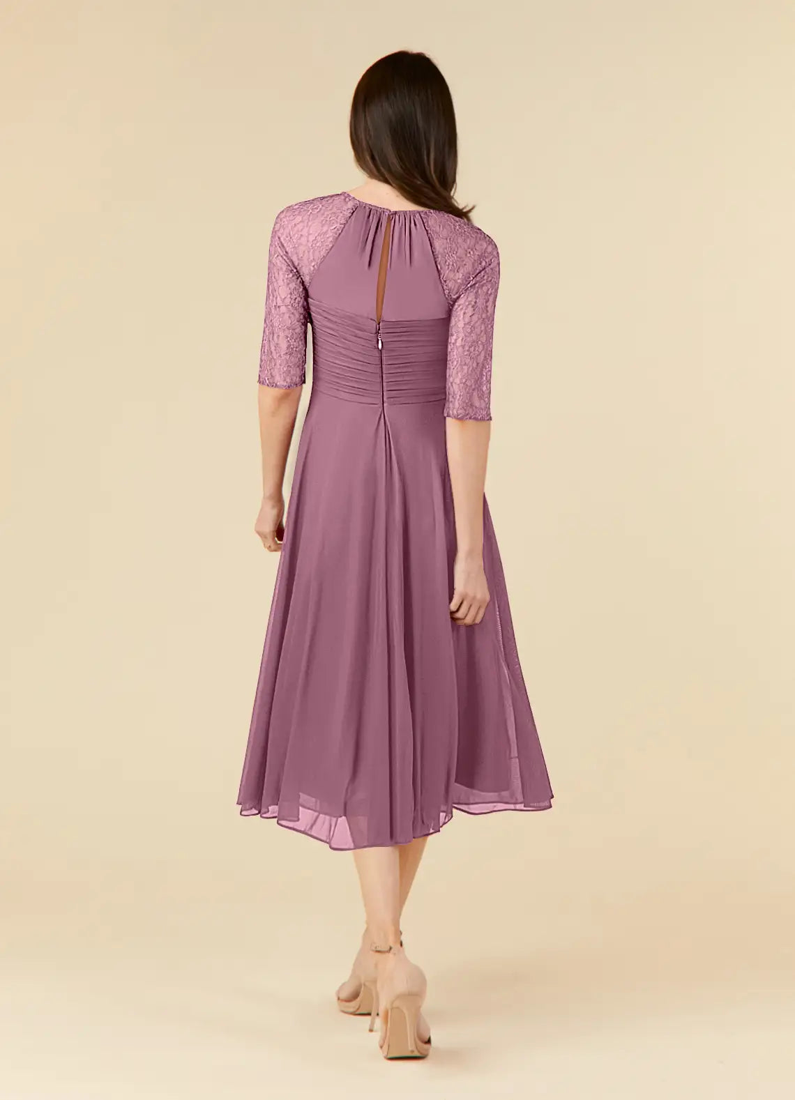 Elegant Dusty Rose Chiffon A-Line Scoop Neck Tea-Length Mother of the Bride Dress