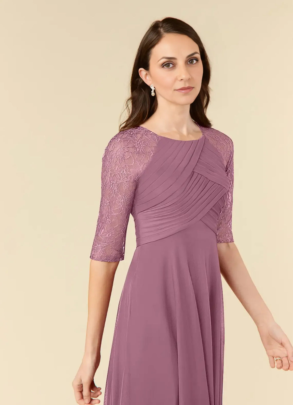 Elegant Dusty Rose Chiffon A-Line Scoop Neck Tea-Length Mother of the Bride Dress