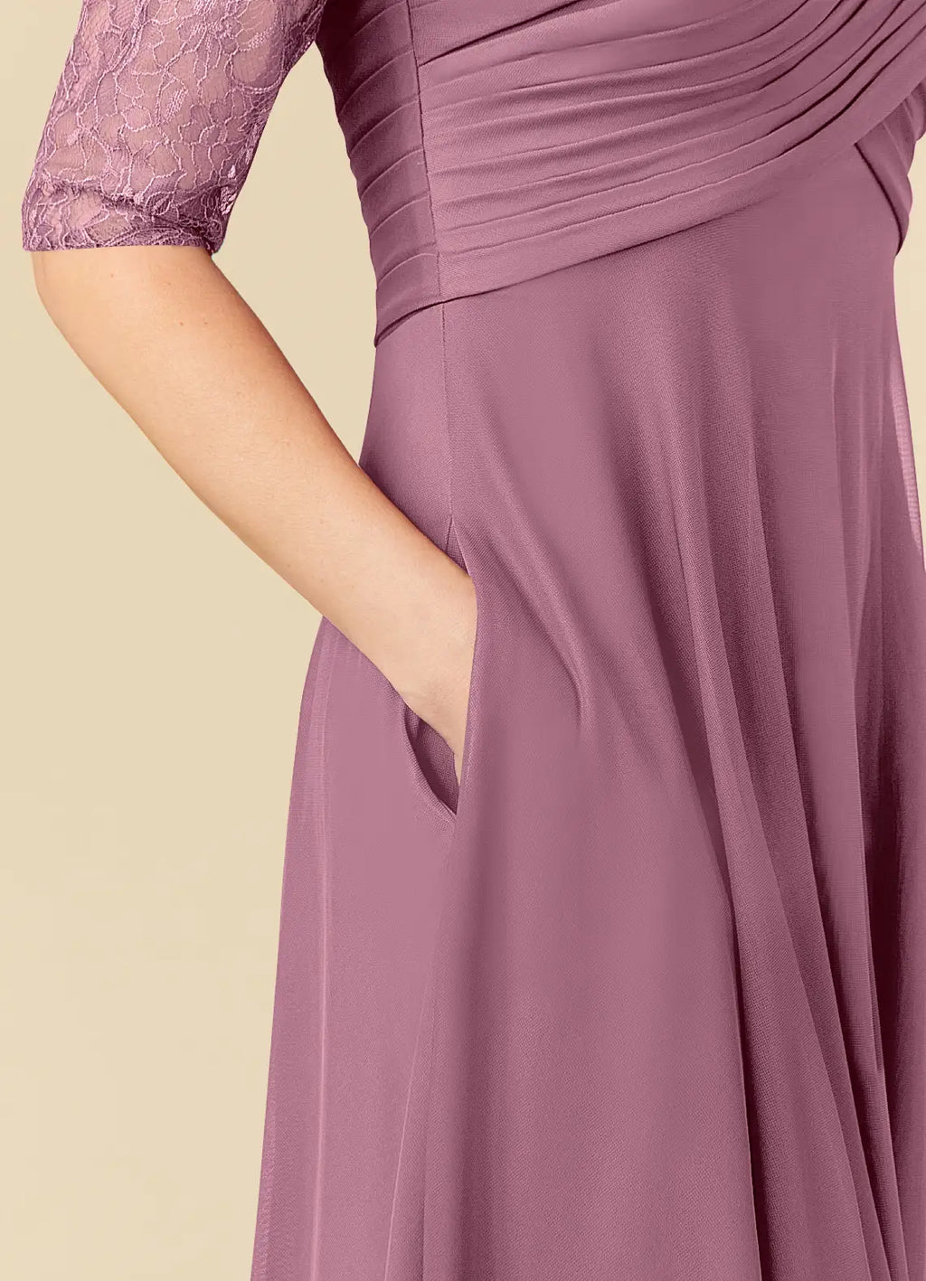 Elegant Dusty Rose Chiffon A-Line Scoop Neck Tea-Length Mother of the Bride Dress