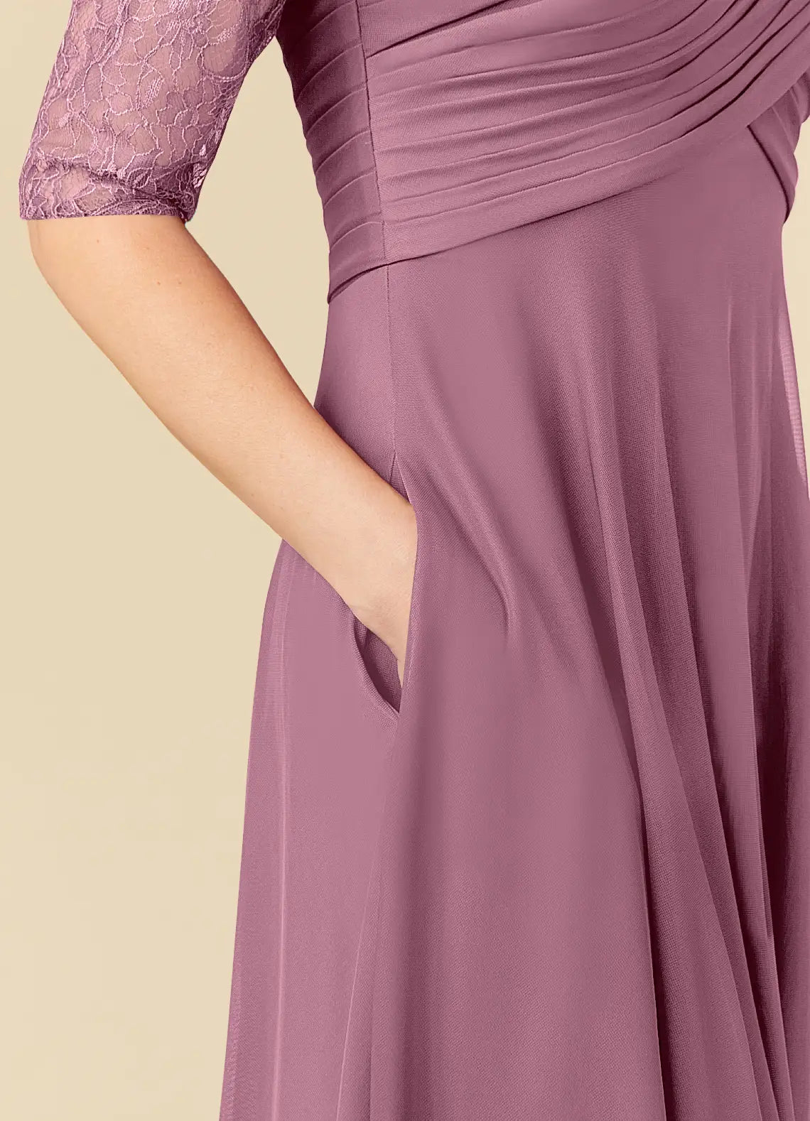 Elegant Dusty Rose Chiffon A-Line Scoop Neck Tea-Length Mother of the Bride Dress