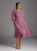 Elegant Dusty Rose Chiffon A-Line Scoop Neck Tea-Length Mother of the Bride Dress