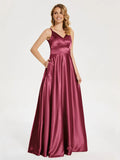 Beautiful Timeless Special Occasion Elegant Burgundy Satin A-Line Sleeveless Floor-Length Prom Dress
