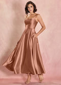 Sophisticated Graceful Elegant Rose Gold Lace A-Line Square Neck Sleeveless Evening Dress