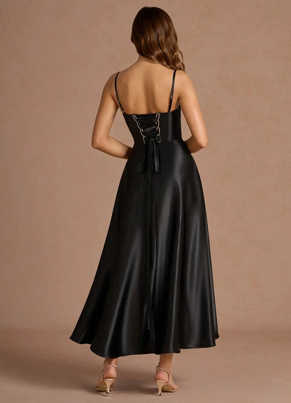 Sophisticated Graceful Elegant Rose Gold Lace A-Line Square Neck Sleeveless Evening Dress