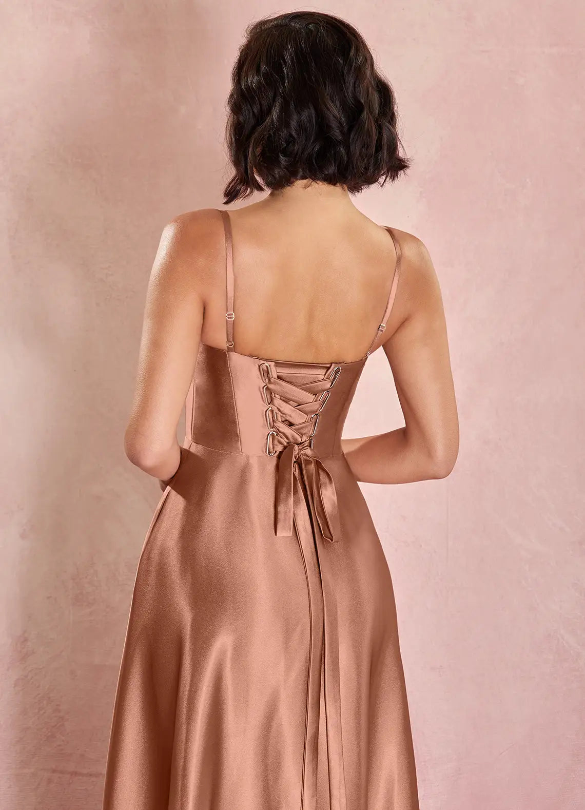 Sophisticated Graceful Elegant Rose Gold Lace A-Line Square Neck Sleeveless Evening Dress