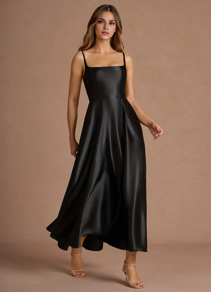 Sophisticated Graceful Elegant Rose Gold Lace A-Line Square Neck Sleeveless Evening Dress