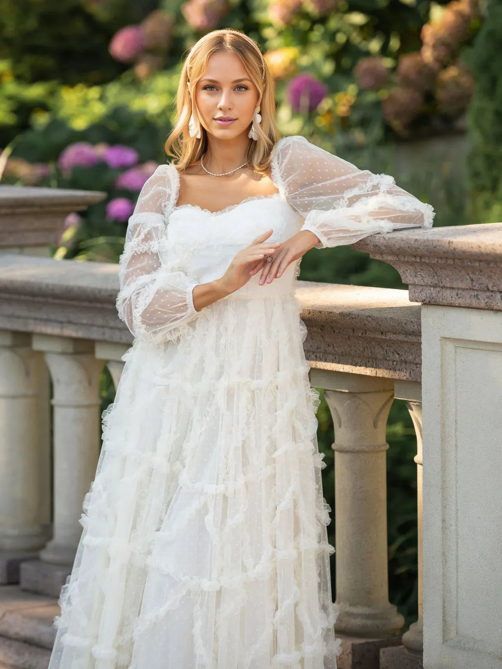 Beautiful Timeless Elegant Red Tulle A-Line Sweetheart Long Sleeve Floor-Length Prom Dress