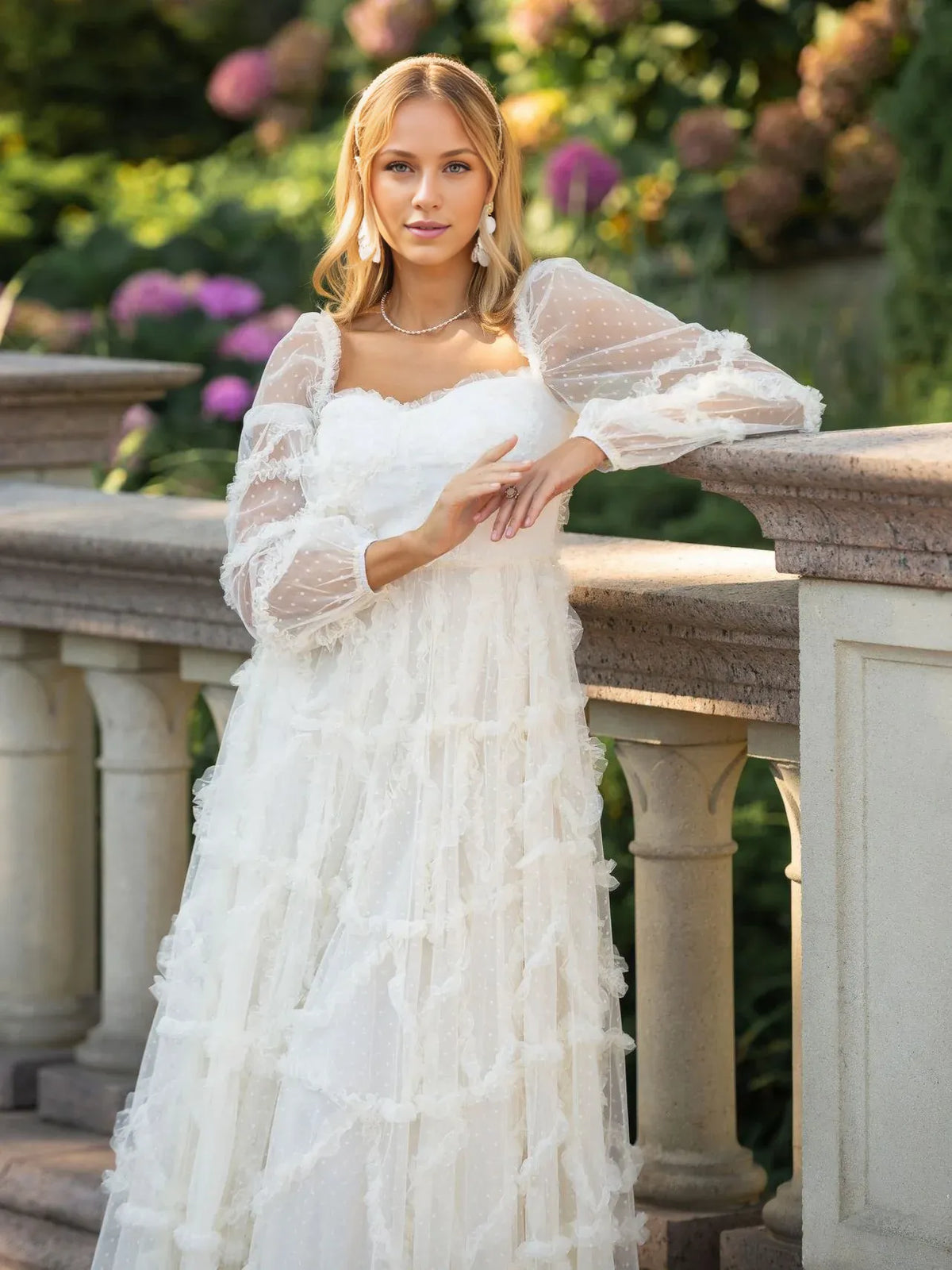Beautiful Timeless Elegant Red Tulle A-Line Sweetheart Long Sleeve Floor-Length Prom Dress