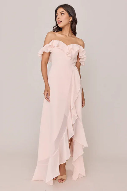 Timeless Special Occasion Elegant Blush Pink Chiffon A-Line Sweetheart Sleeveless Bridesmaid Dress