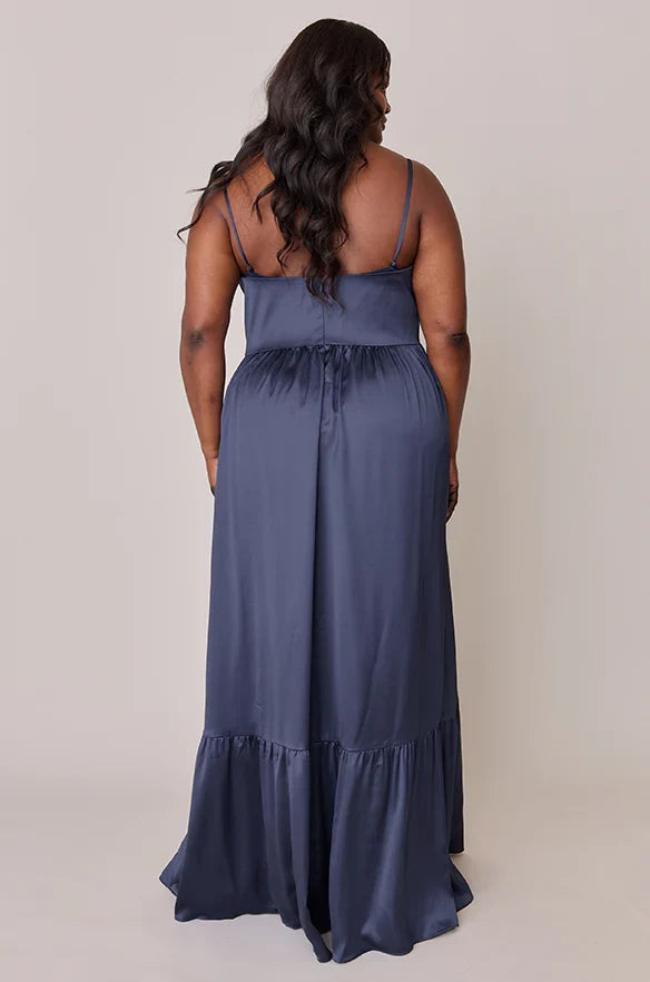 Sophisticated Graceful Stylish Elegant Navy Blue Satin A-Line Sweetheart Sleeveless Prom Dress