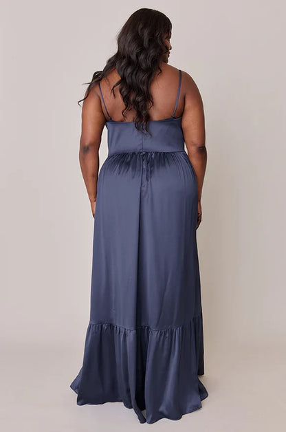 Sophisticated Graceful Stylish Elegant Navy Blue Satin A-Line Sweetheart Sleeveless Prom Dress