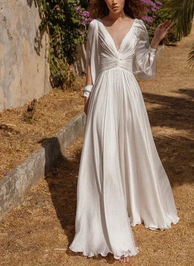 V-Neck Long Sleeves Floor-Length Wedding Dress in Like