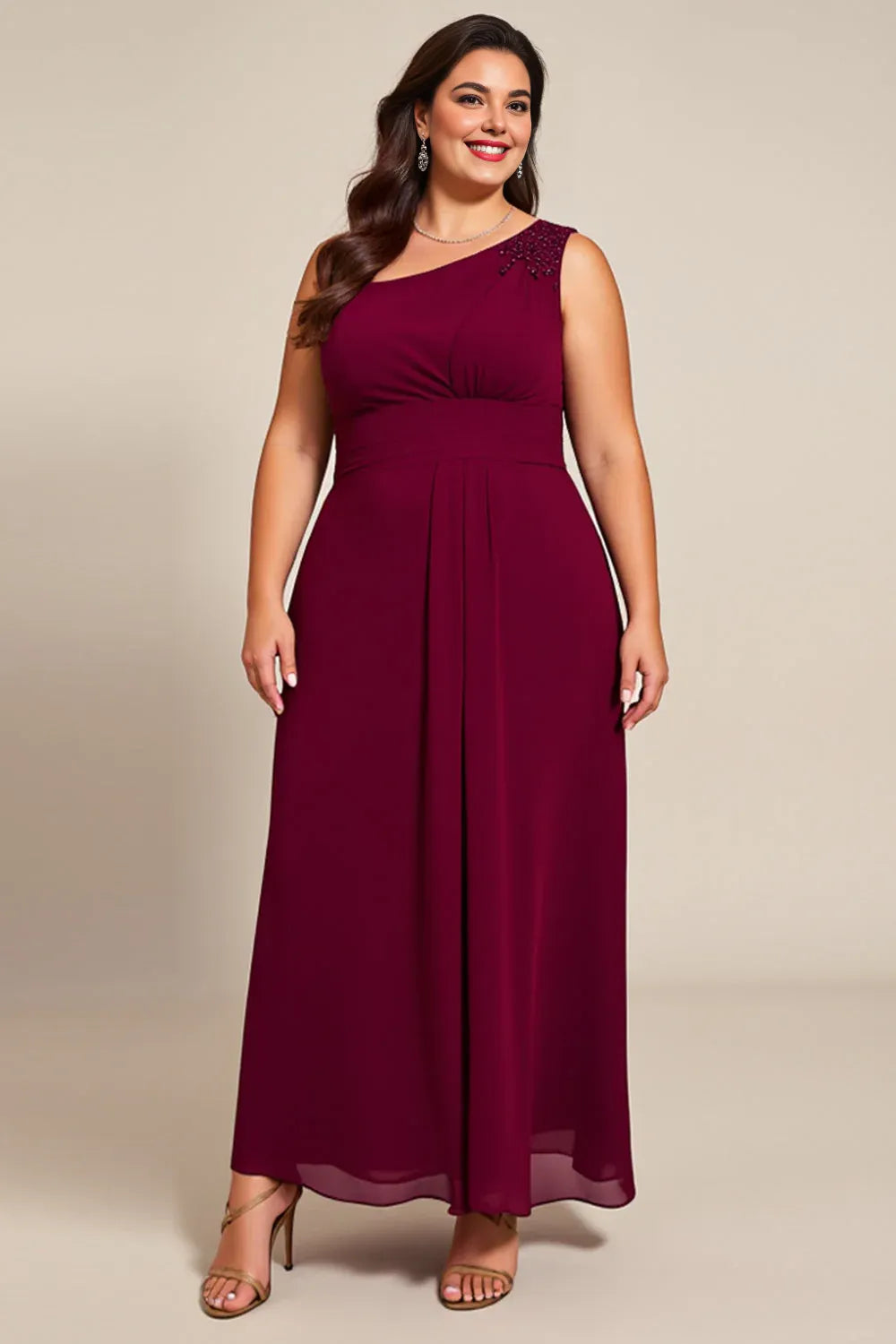 Stylish Refined Elegant Burgundy Chiffon Asymmetric Sleeveless Mother of the Bride Dress