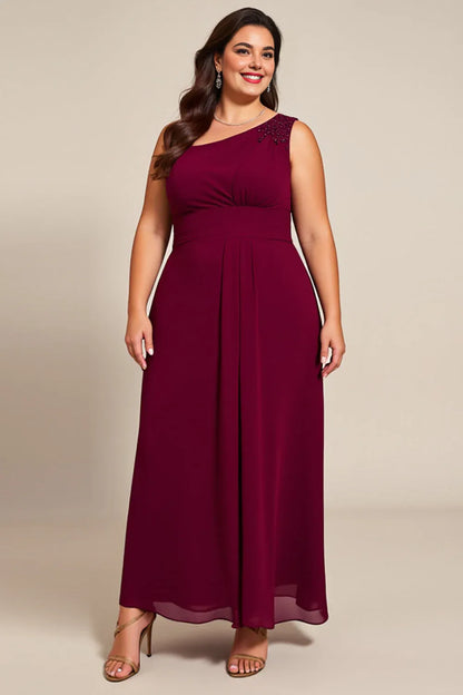 Stylish Refined Elegant Burgundy Chiffon Asymmetric Sleeveless Mother of the Bride Dress