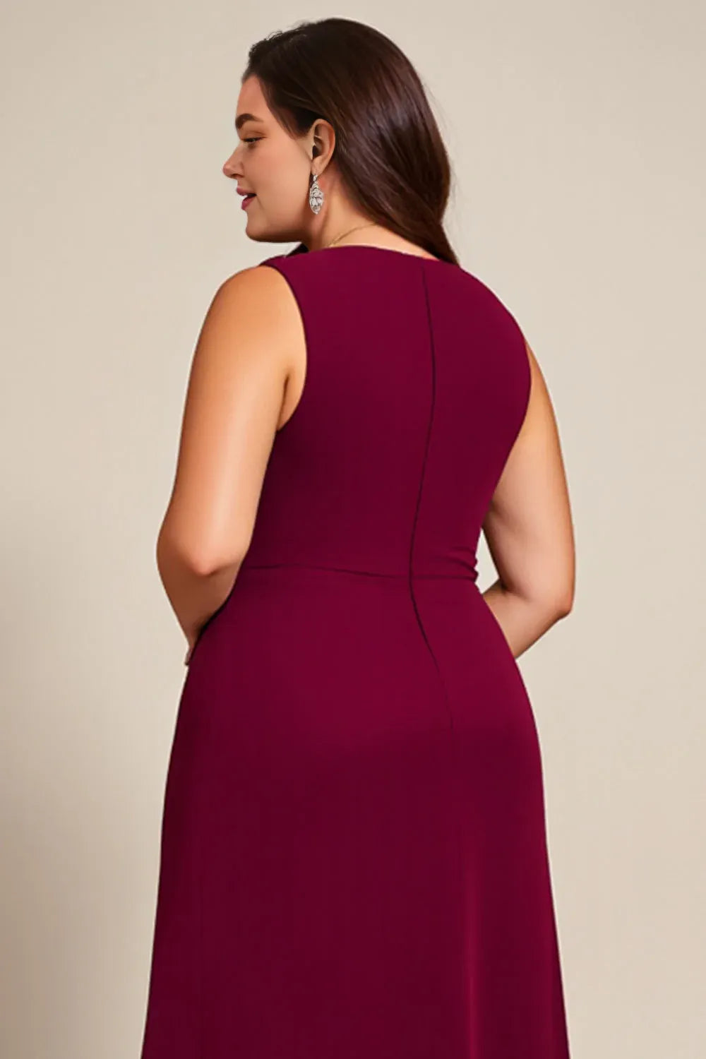 Stylish Refined Elegant Burgundy Chiffon Asymmetric Sleeveless Mother of the Bride Dress