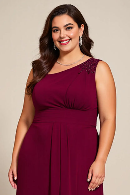 Stylish Refined Elegant Burgundy Chiffon Asymmetric Sleeveless Mother of the Bride Dress