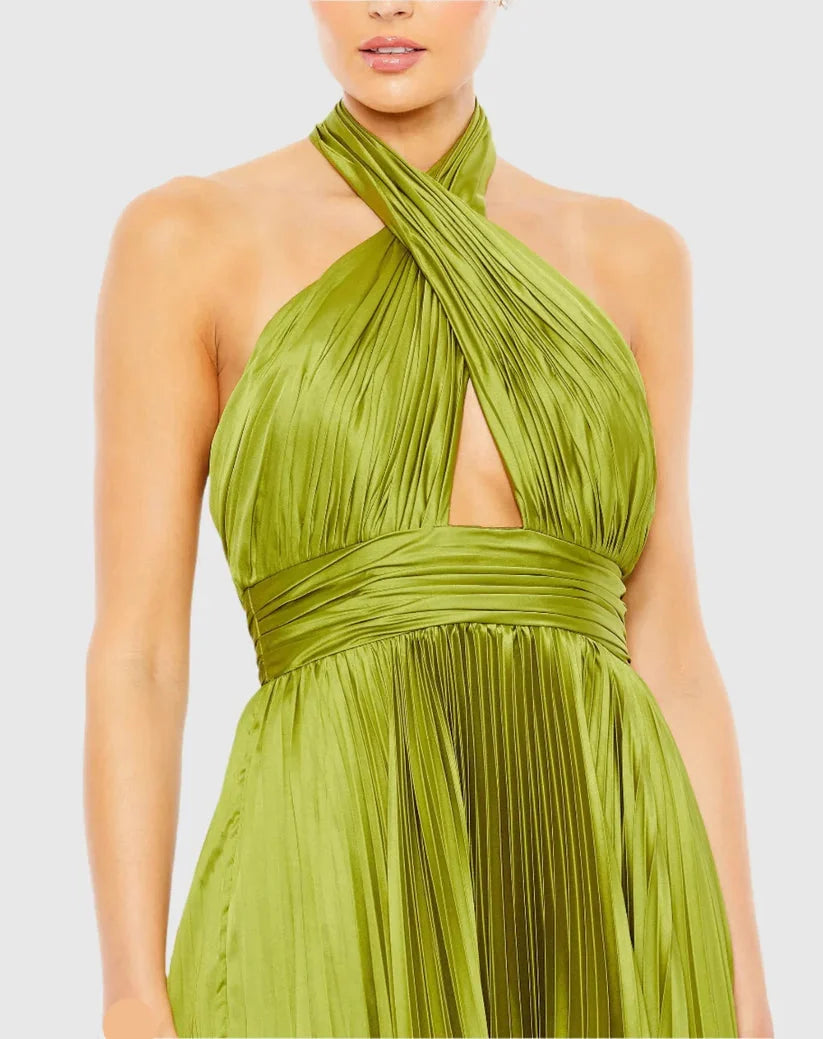 Refined Beautiful Timeless Special Occasion Elegant Olive Green Halter Sleeveless Prom Dress