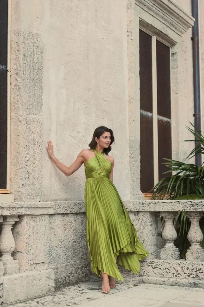 Refined Beautiful Timeless Special Occasion Elegant Olive Green Halter Sleeveless Prom Dress