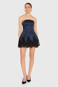 Refined Beautiful Timeless Chic Elegant Black Satin Strapless Sleeveless Mini Homecoming Dress