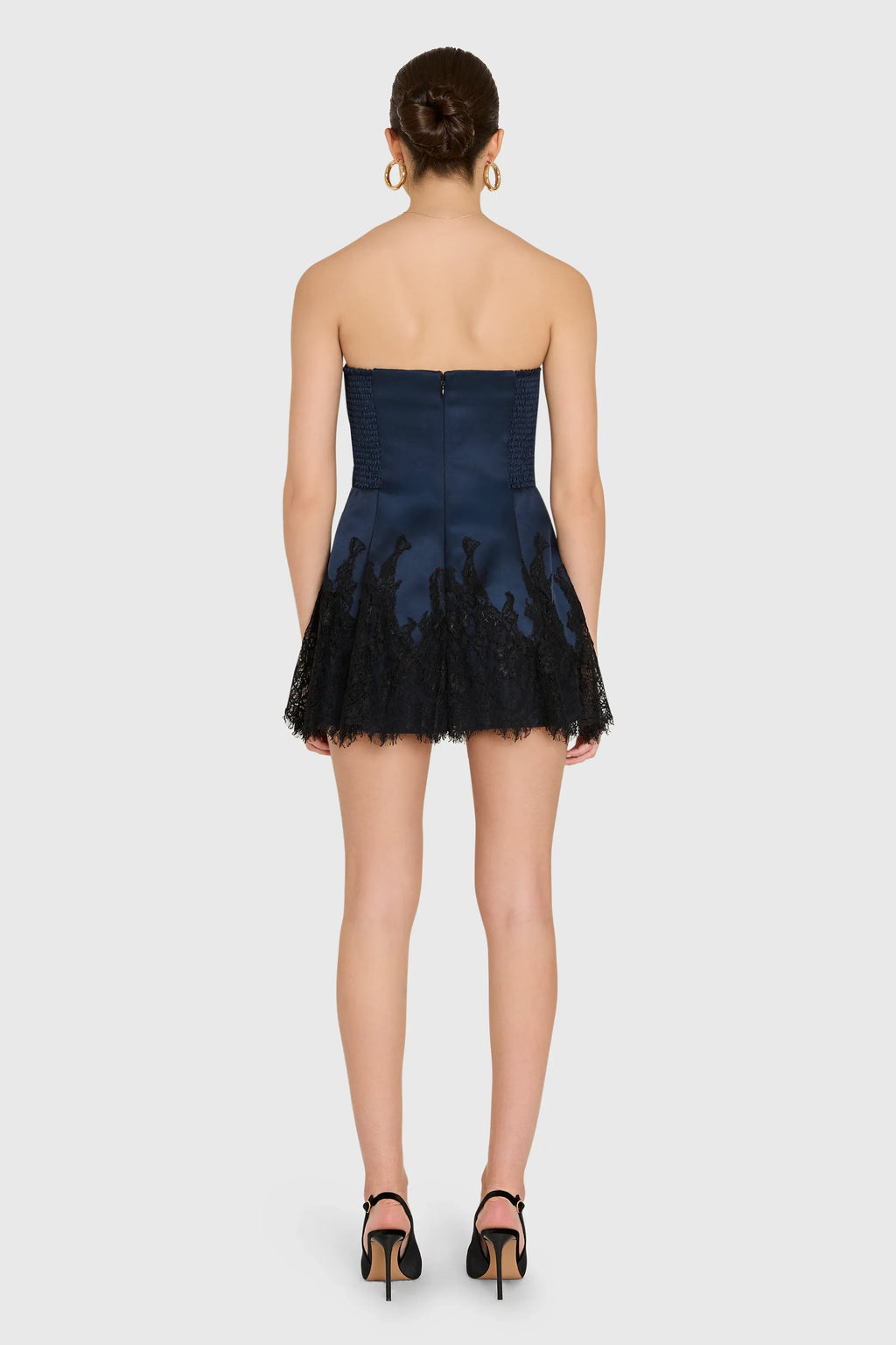 Refined Beautiful Timeless Chic Elegant Black Satin Strapless Sleeveless Mini Homecoming Dress