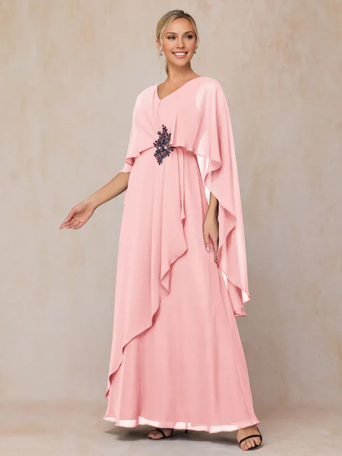 Elegant Blush Pink Chiffon V-Neck Sleeveless Floor-Length Mother of the Bride Dress