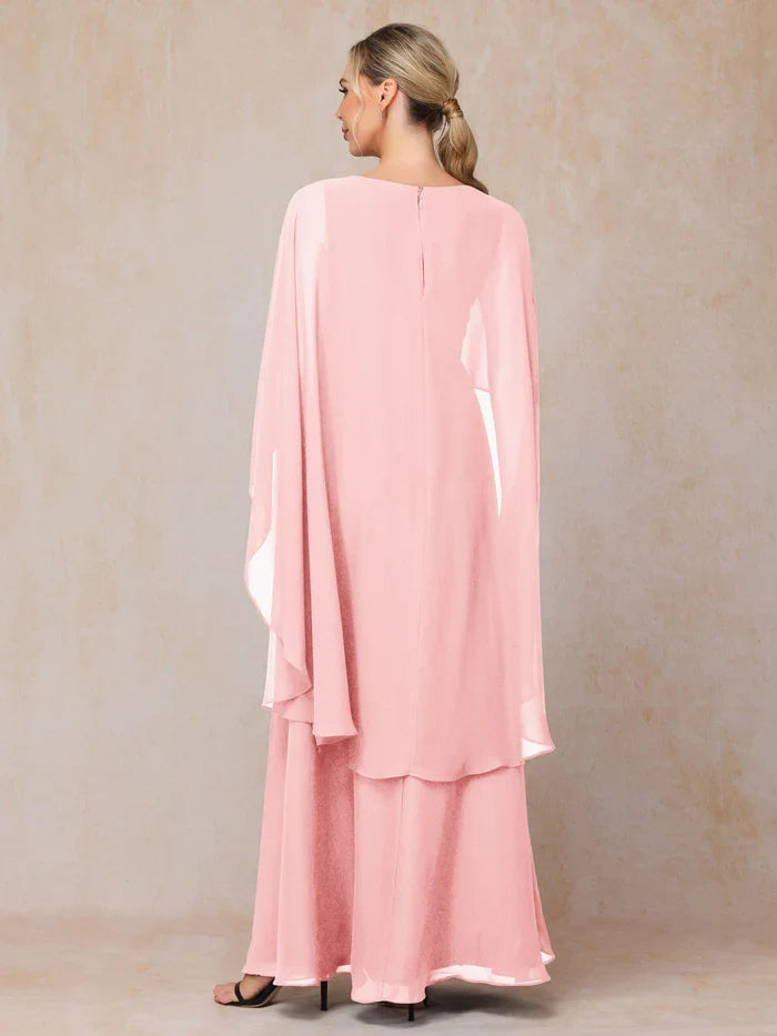 Elegant Blush Pink Chiffon V-Neck Sleeveless Floor-Length Mother of the Bride Dress