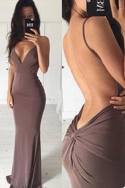 Backless Sheath Long Evening Dress Spaghetti Strap Formal Dresses
